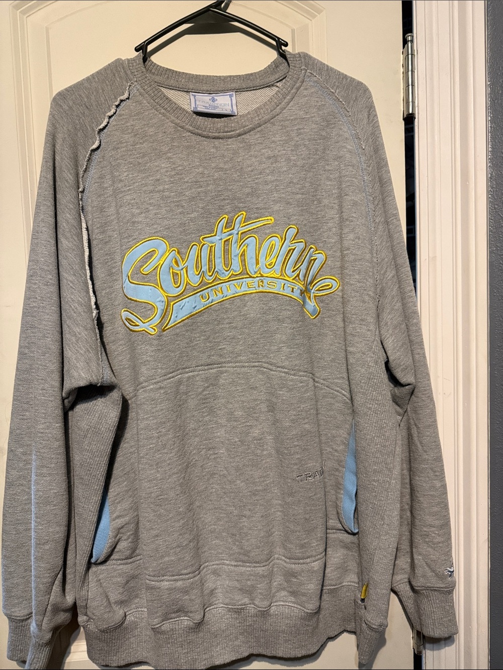 Southern University Gray Crewneck Sweatshirt with Yellow & Light Blue Script
